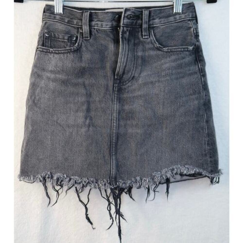 Everlane The Denim Skirt Size 23 Washed Black Raw Hem Cotton A line Short‎